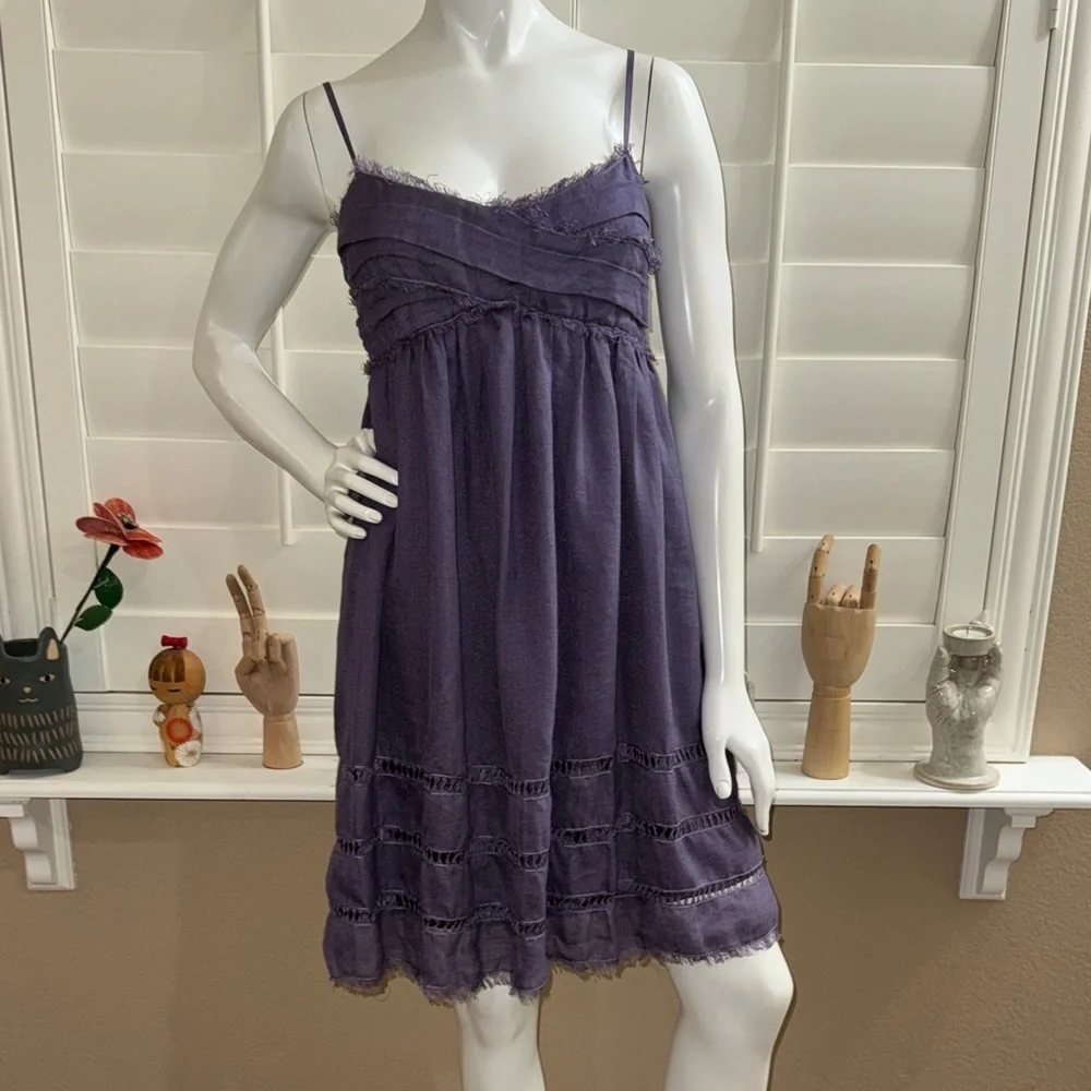 Max Studio Linen Blend Babydoll Dress Purple S